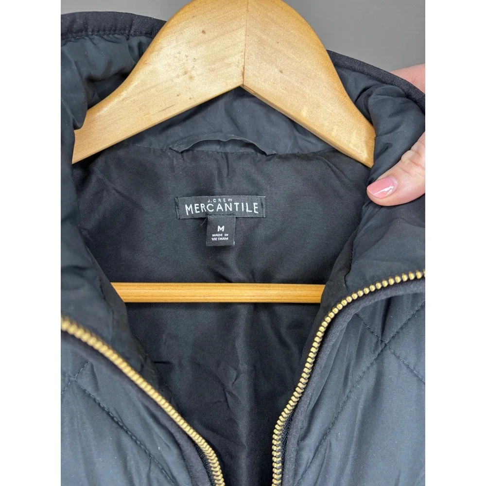 J Crew Mercantile Quilted Puffer Vest Black Gold Zip Womens Medium - Picture 2 of 5